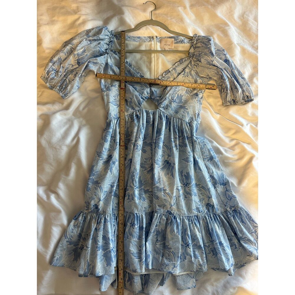 Cinq à Sept Blue Floral Mini Dress Cutout Puff Sleeve Fit & Flare Women's 0 - Picture 12 of 14